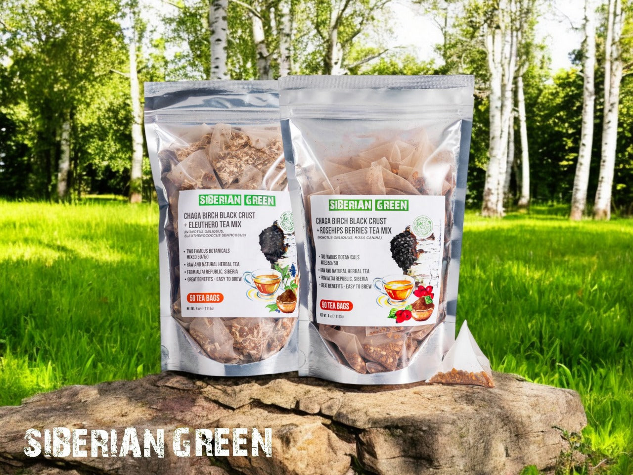 Chaga with rosehips and with eleuthero or ginseng 