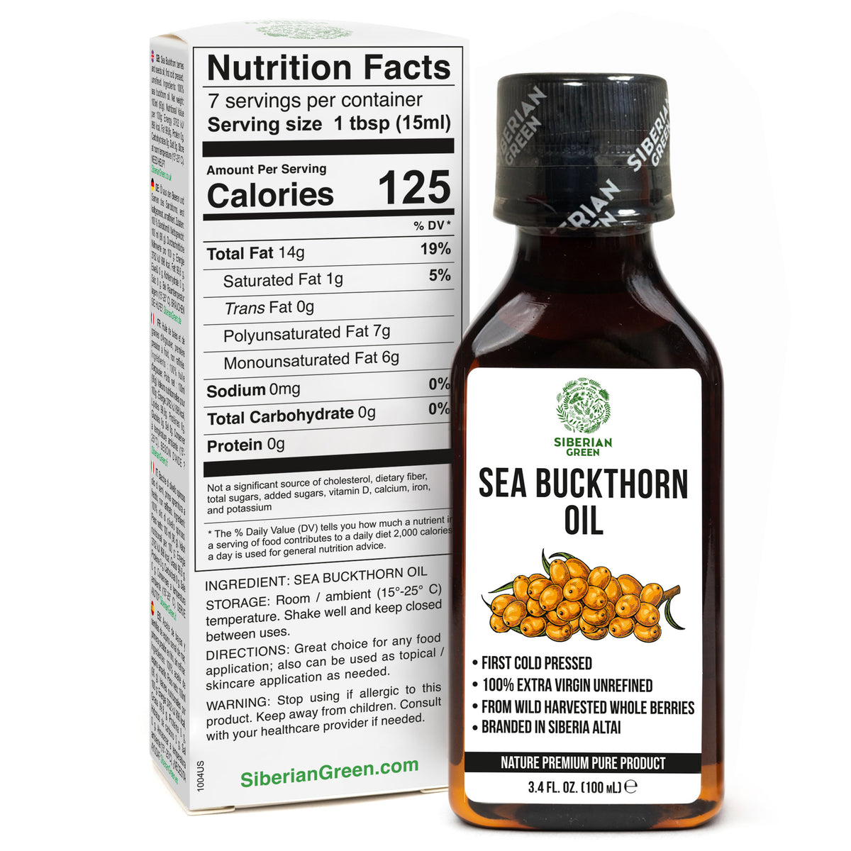 Siberian Sea Buckthorn Oil | 100% Extra Virgin Cold Pressed | 100ml