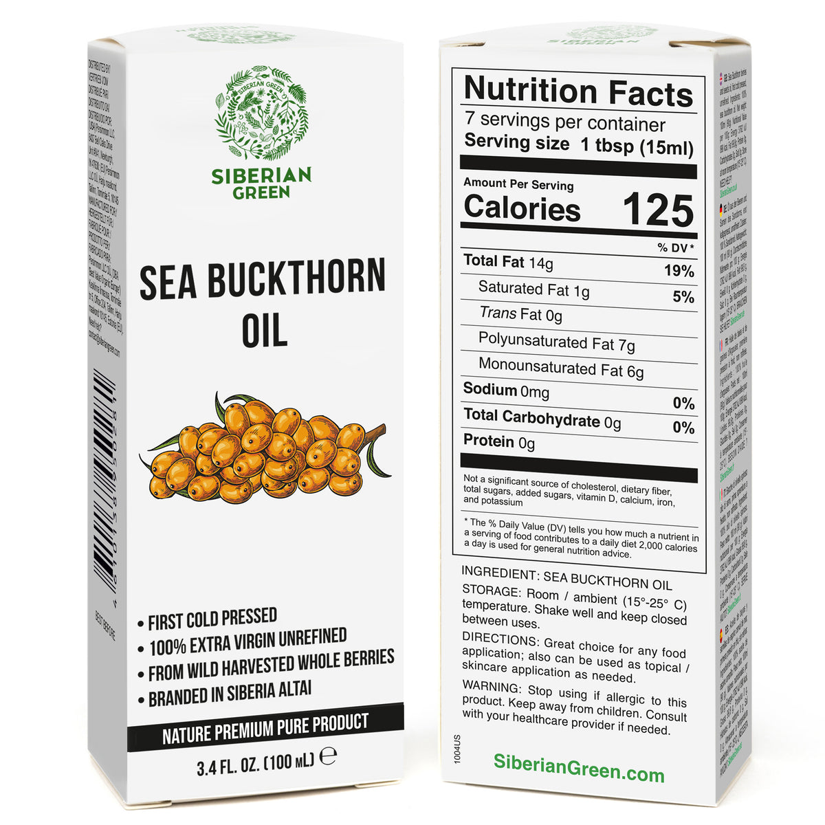 Siberian Sea Buckthorn Oil | 100% Extra Virgin Cold Pressed | 100ml