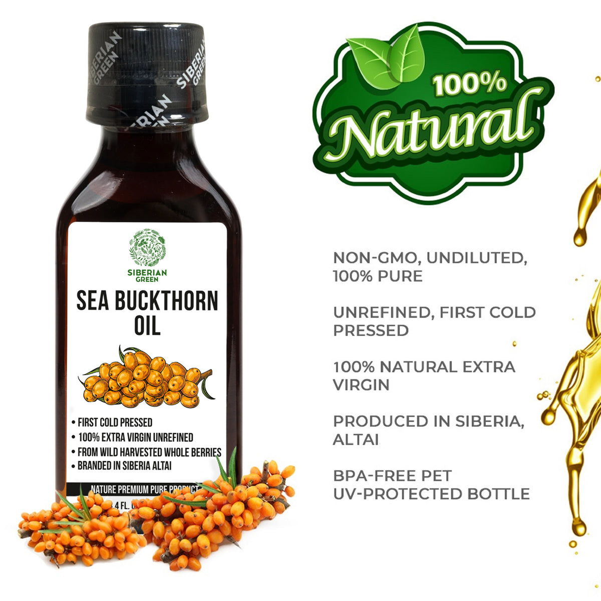 Siberian Sea Buckthorn Oil | 100% Extra Virgin Cold Pressed | 100ml