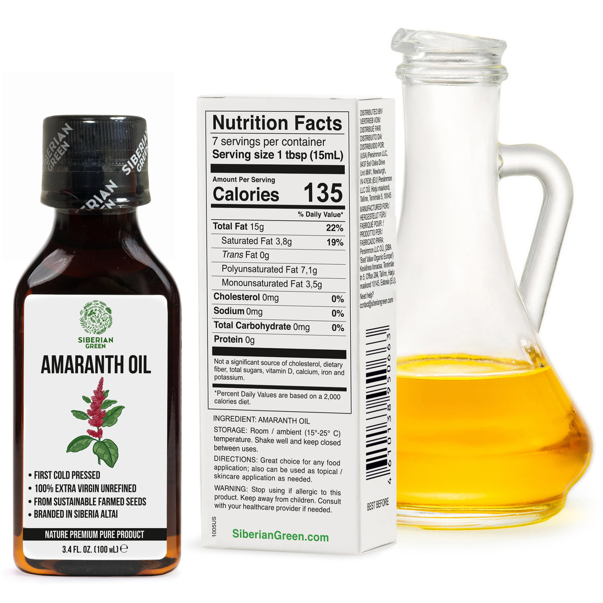 Aceite de amaranto siberiano | Virgen extra prensado en frío 100 ml / 3,4 fl oz | Escualeno de primera calidad