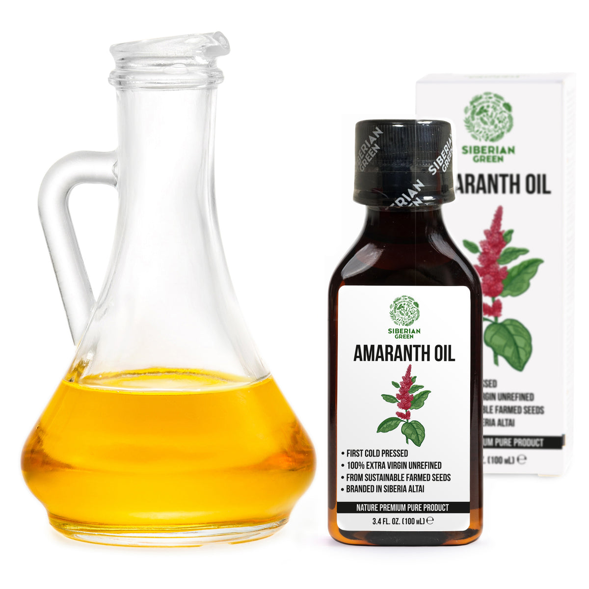 Aceite de amaranto siberiano | Virgen extra prensado en frío 100 ml / 3,4 fl oz | Escualeno de primera calidad