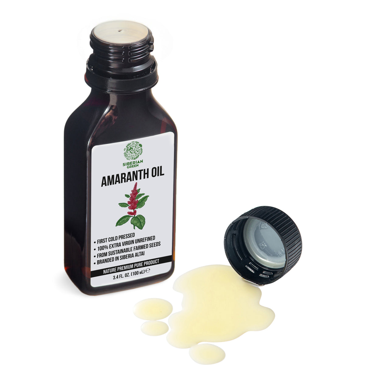 Aceite de amaranto siberiano | Virgen extra prensado en frío 100 ml / 3,4 fl oz | Escualeno de primera calidad