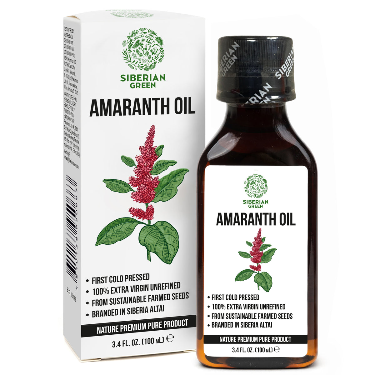 Aceite de amaranto siberiano | Virgen extra prensado en frío 100 ml / 3,4 fl oz | Escualeno de primera calidad