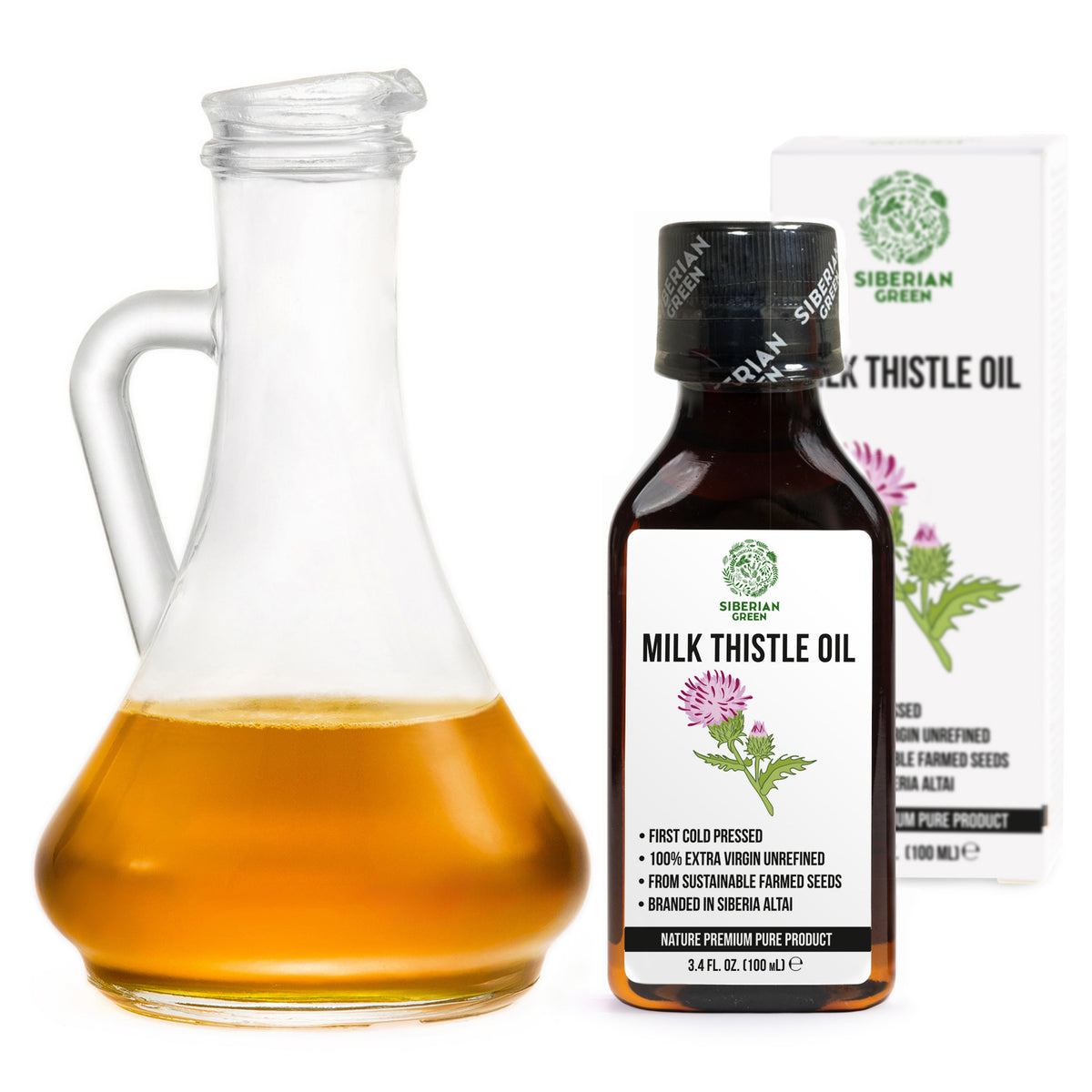 Aceite de cardo mariano siberiano | Virgen extra prensado en frío 100 ml / 3,4 fl oz | Silimarina premium
