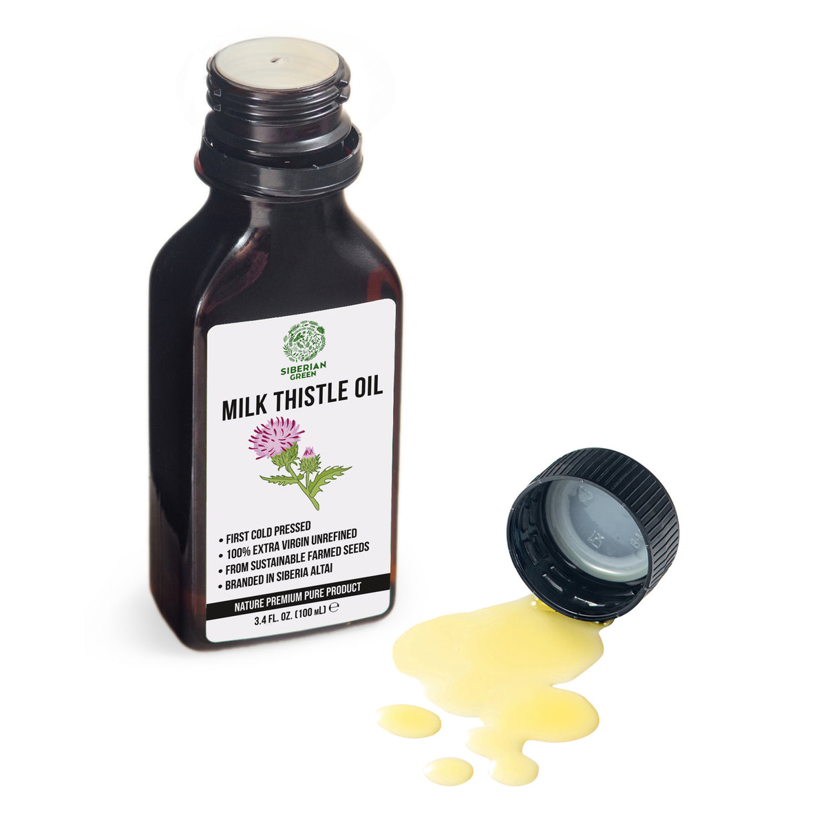 Aceite de cardo mariano siberiano | Virgen extra prensado en frío 100 ml / 3,4 fl oz | Silimarina premium