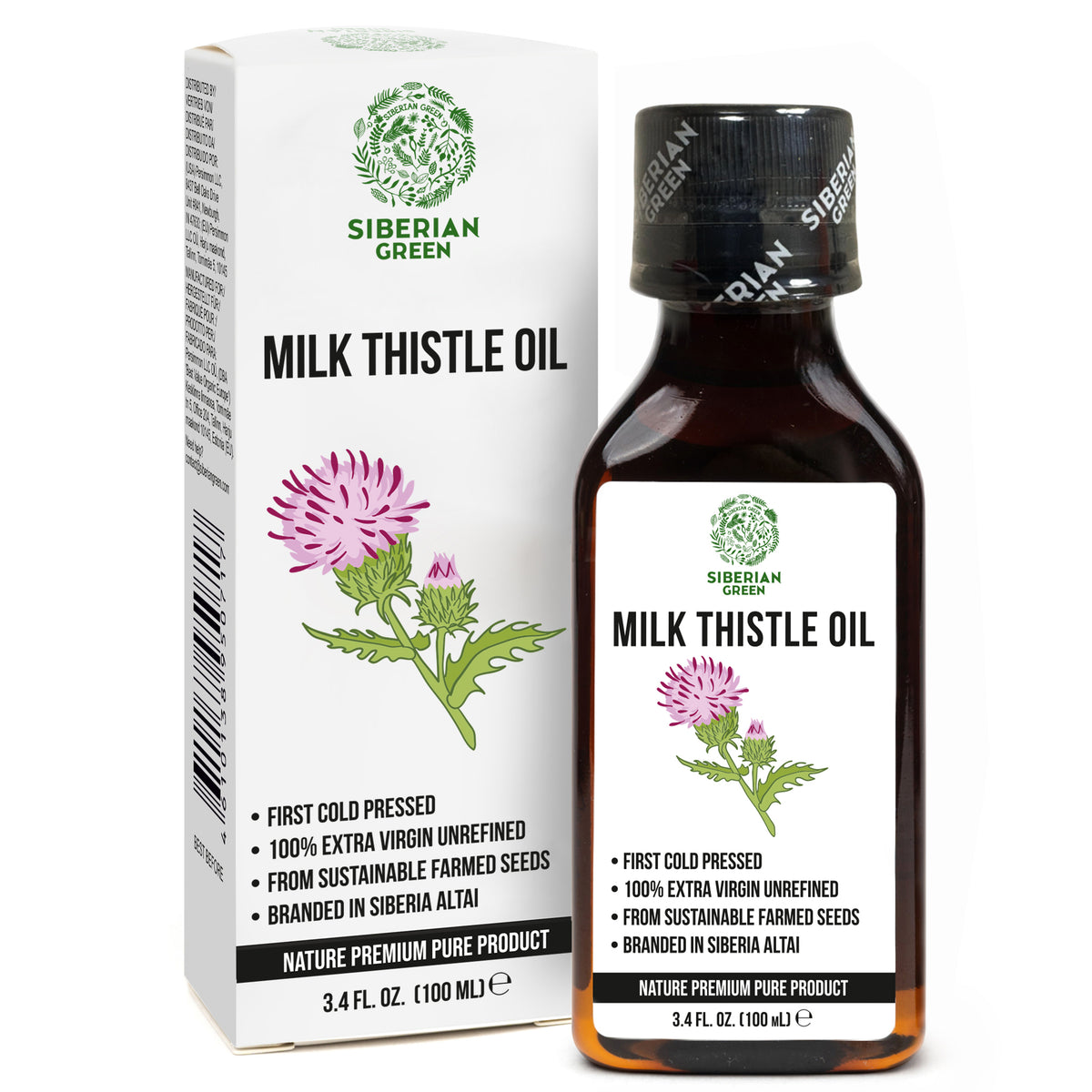 Aceite de cardo mariano siberiano | Virgen extra prensado en frío 100 ml / 3,4 fl oz | Silimarina premium