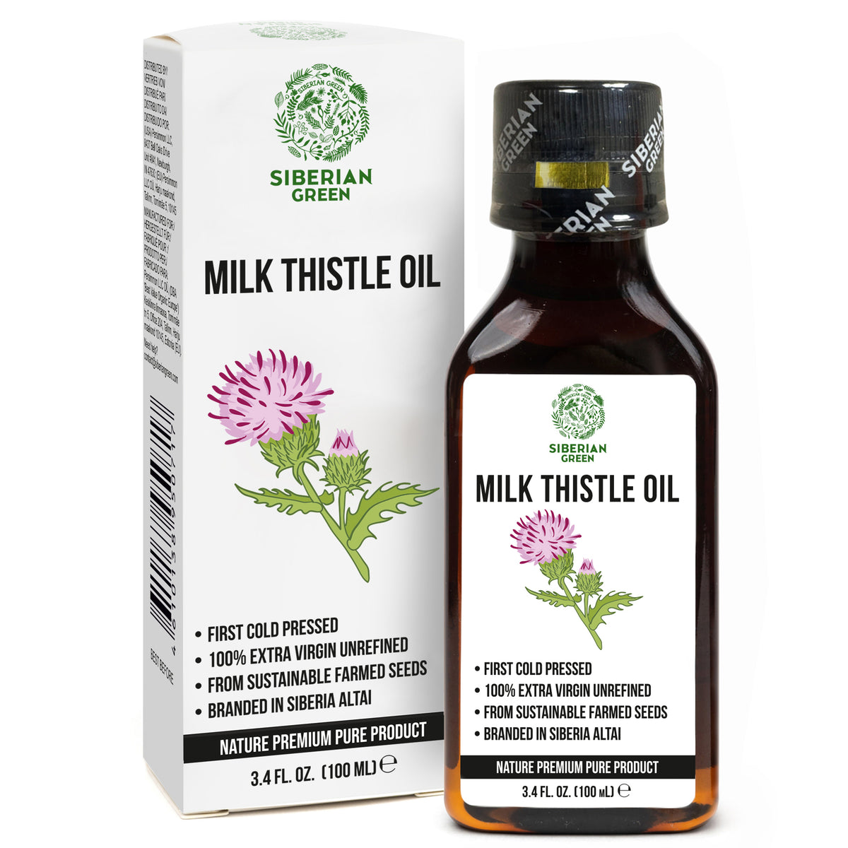 Aceite de cardo mariano siberiano | Virgen extra prensado en frío 100 ml / 3,4 fl oz | Silimarina premium