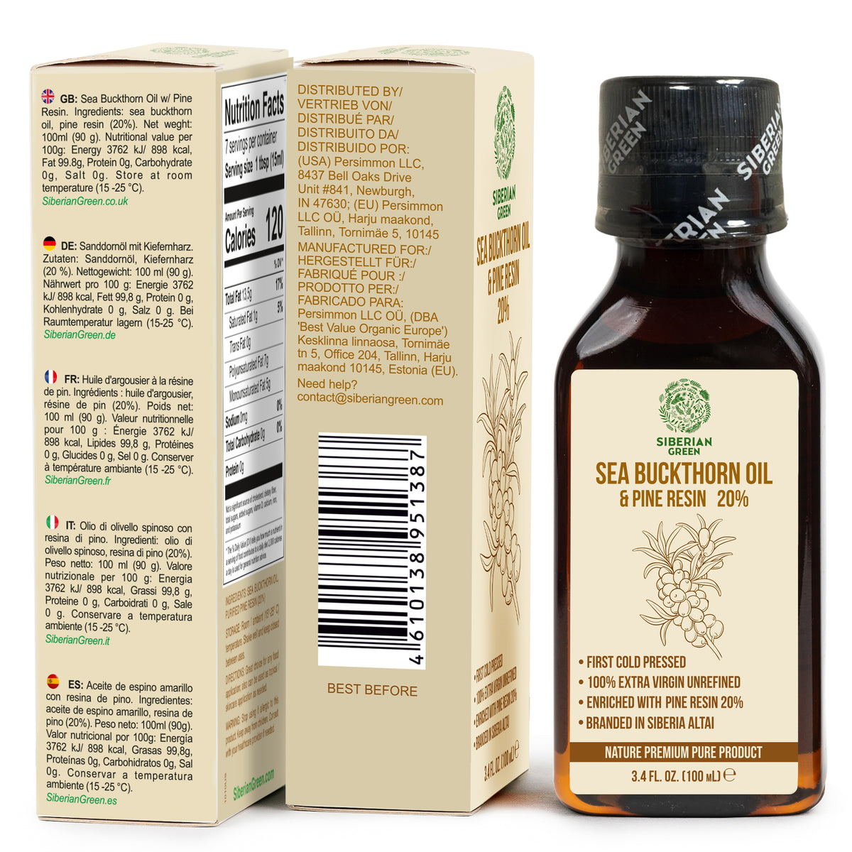 Siberian Sea Buckthorn Oil with Pure Cedar Resin - 100ml