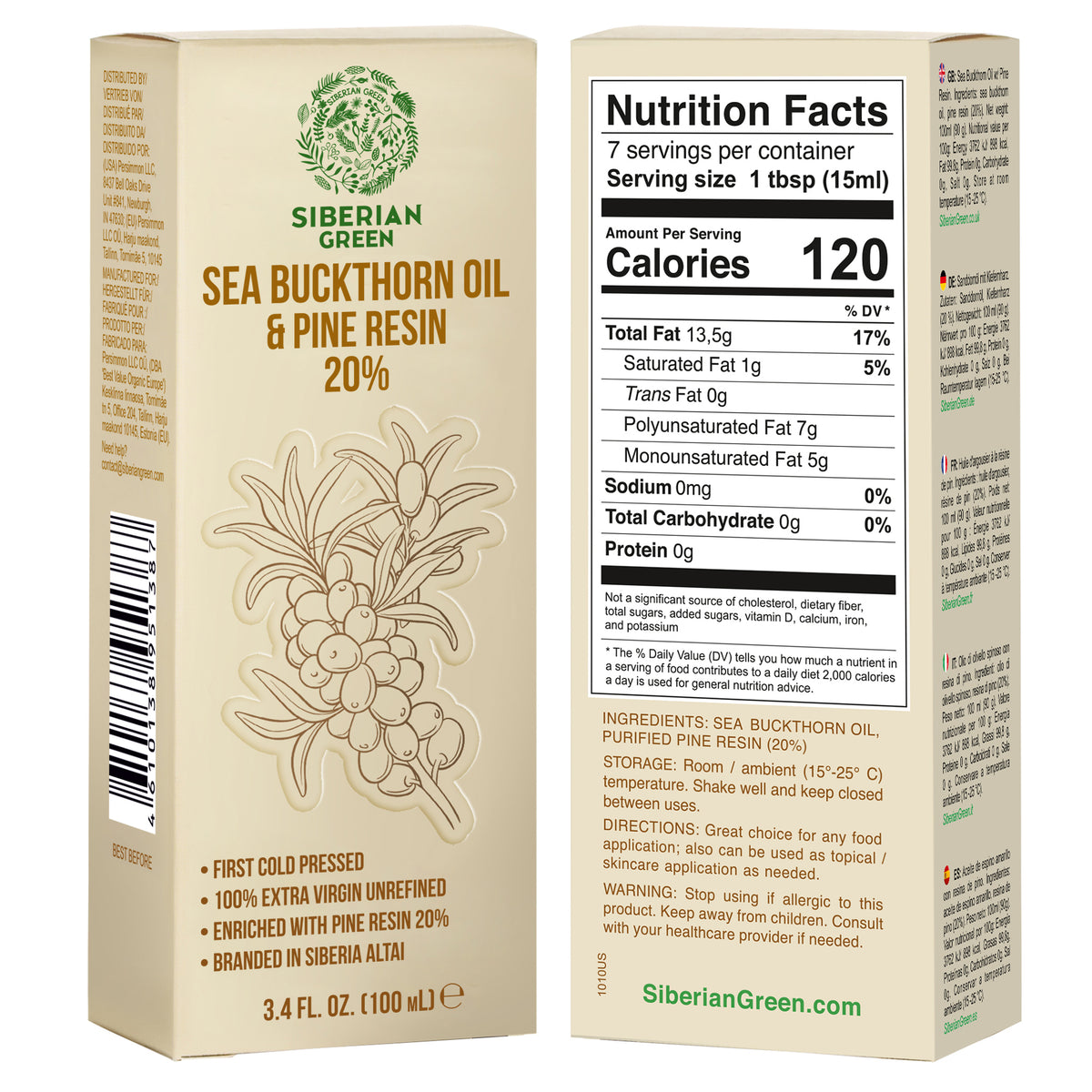 Siberian Sea Buckthorn Oil with Pure Cedar Resin - 100ml