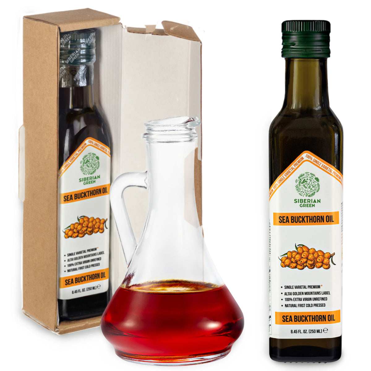 Siberian Green Sea Buckthorn Oil – 250 ml Extra Virgin (Glass Bottle)