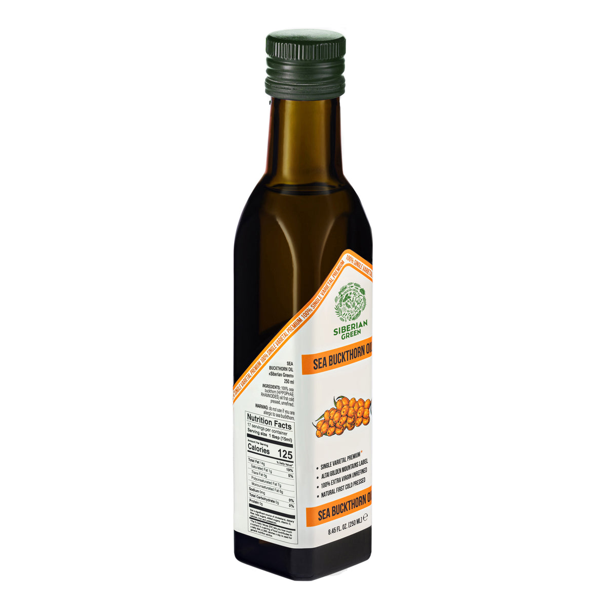 Siberian Green Sea Buckthorn Oil – 250 ml Extra Virgin (Glass Bottle)