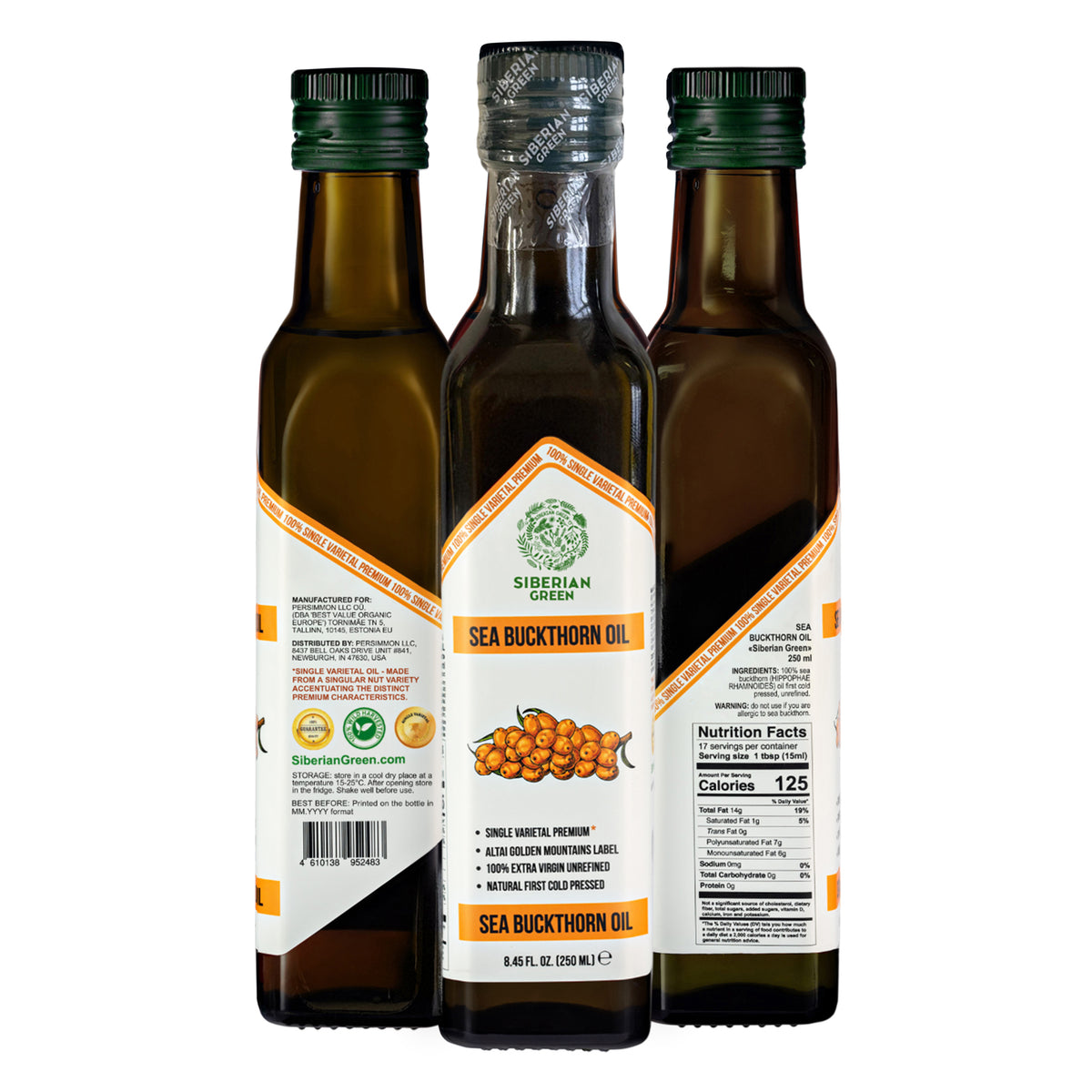 Siberian Green Sea Buckthorn Oil – 250 ml Extra Virgin (Glass Bottle)