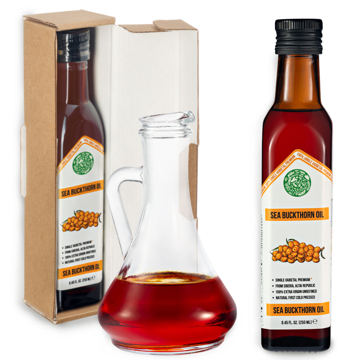 Siberian Green Sea Buckthorn Oil – 250 ml Extra Virgin (Glass Bottle)