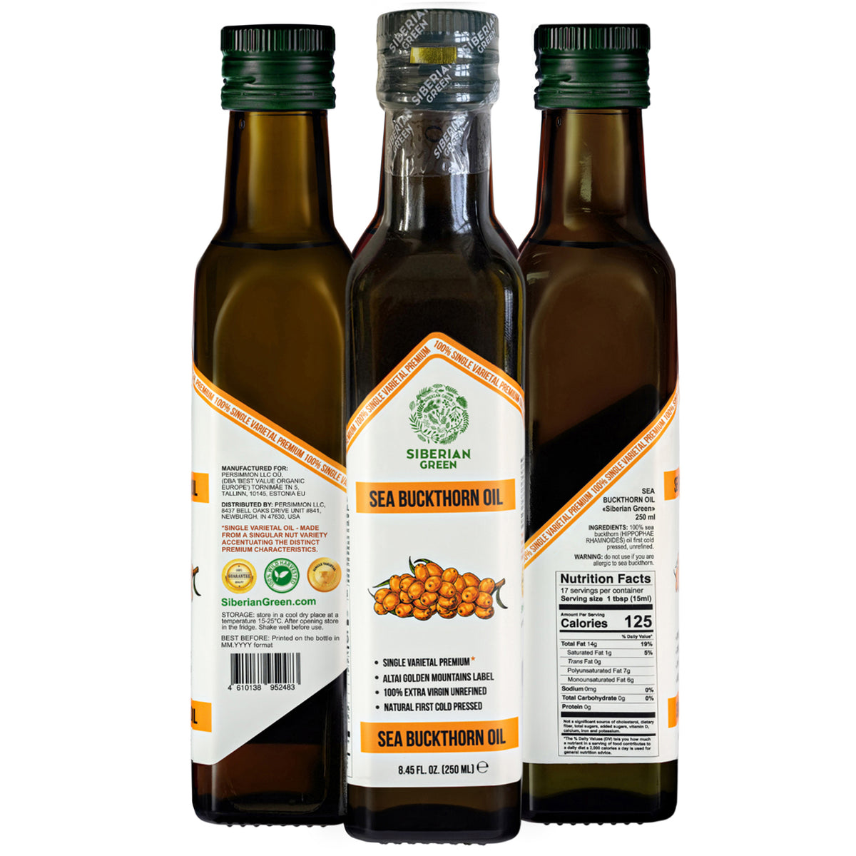 Siberian Green Sea Buckthorn Oil – 250 ml Extra Virgin (Glass Bottle)