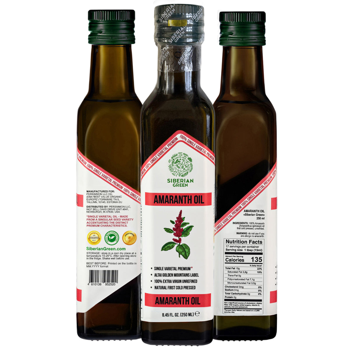 Siberian Green Amaranth Oil– 250ml Premium Cold-Pressed Glass Bottle