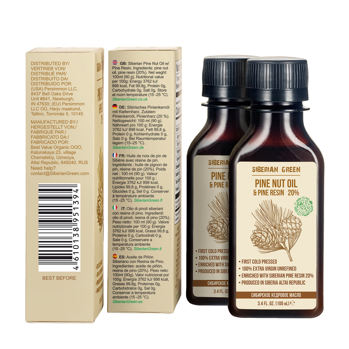Aceite de piñón siberiano con resina de pino cedro, puro, natural, 100 % virgen extra, prensado en frío, 100 ml/3,4 fl oz 