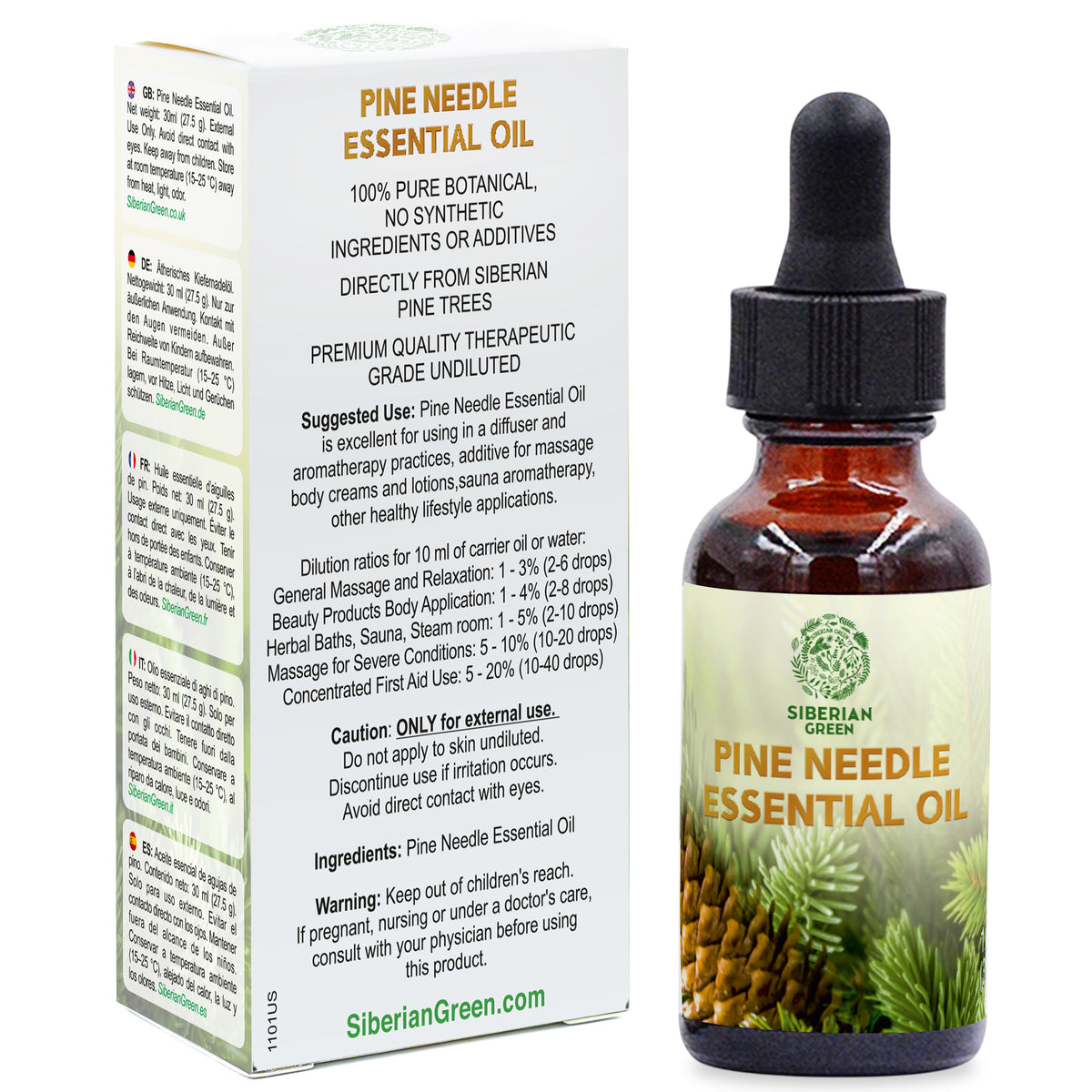 Siberian Pine Needle Essential Oil 30 ml 1.0 fl oz – Pure Therapeutic Grade Aromatherapy Oil for Diffuser, Sauna, Massage and Home Fragrance