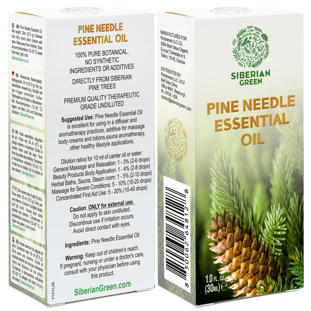 Siberian Pine Needle Essential Oil 30 ml 1.0 fl oz – Pure Therapeutic Grade Aromatherapy Oil for Diffuser, Sauna, Massage and Home Fragrance