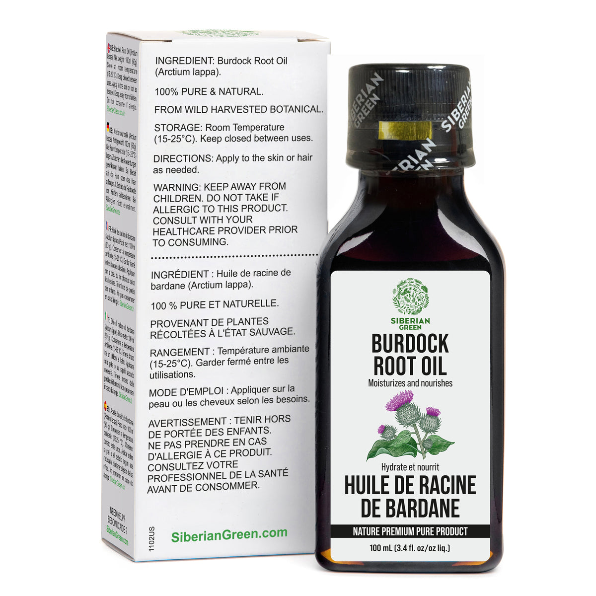 Aceite de bardana siberiana Evalar 100 ml 3,4 fl. oz Puro natural 100 % prémium Cuidado del cabello, la piel y el cuerpo