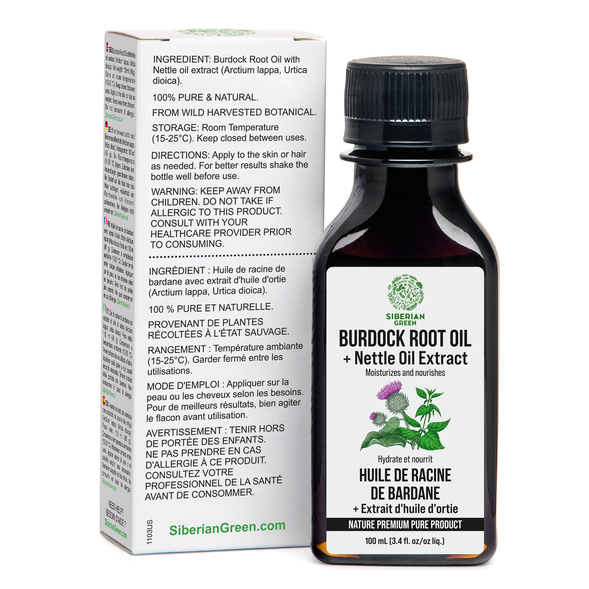 Siberian Burdock Root Oil with Nettle Oil Extract - 100ml | Natural Hair & Scalp Treatment
