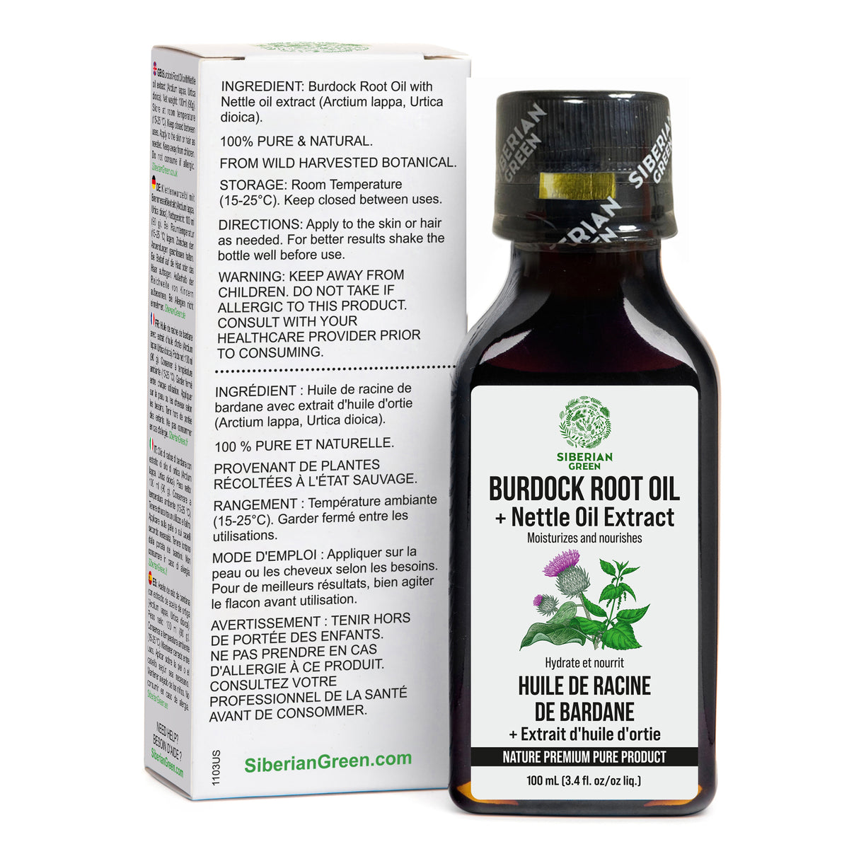 Siberian Burdock Root Oil with Nettle Oil Extract - 100ml | Natural Hair & Scalp Treatment