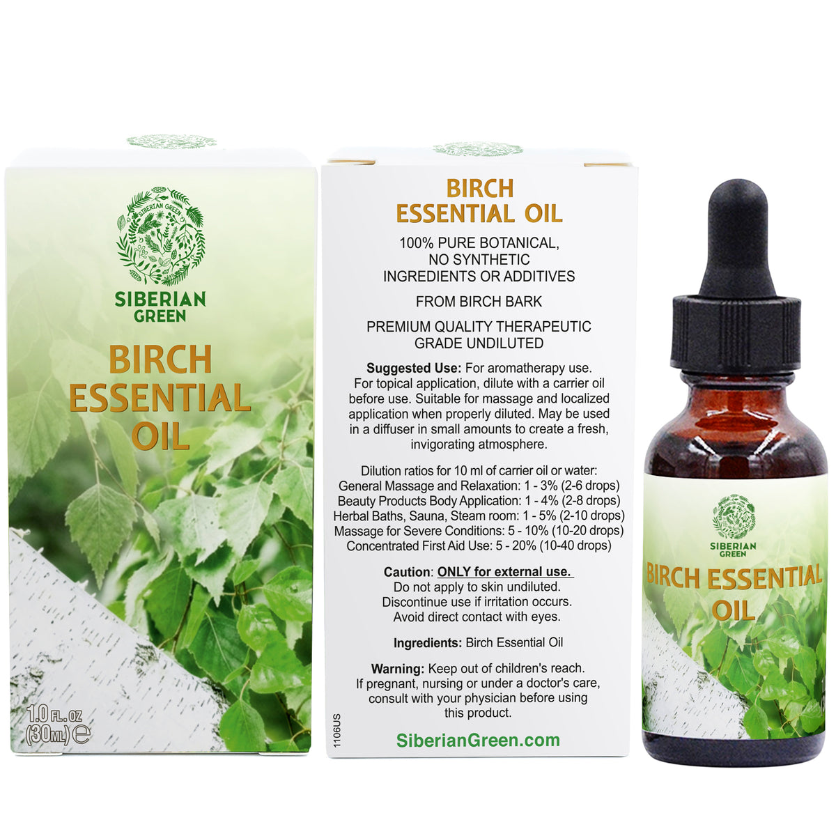 Siberian Green Birch Essential Oil 30 ml 1.0 fl oz Undiluted Aromatherapy Oil Therapeutic Grade