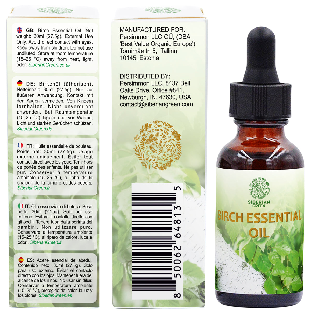 Siberian Green Birch Essential Oil 30 ml 1.0 fl oz Undiluted Aromatherapy Oil Therapeutic Grade