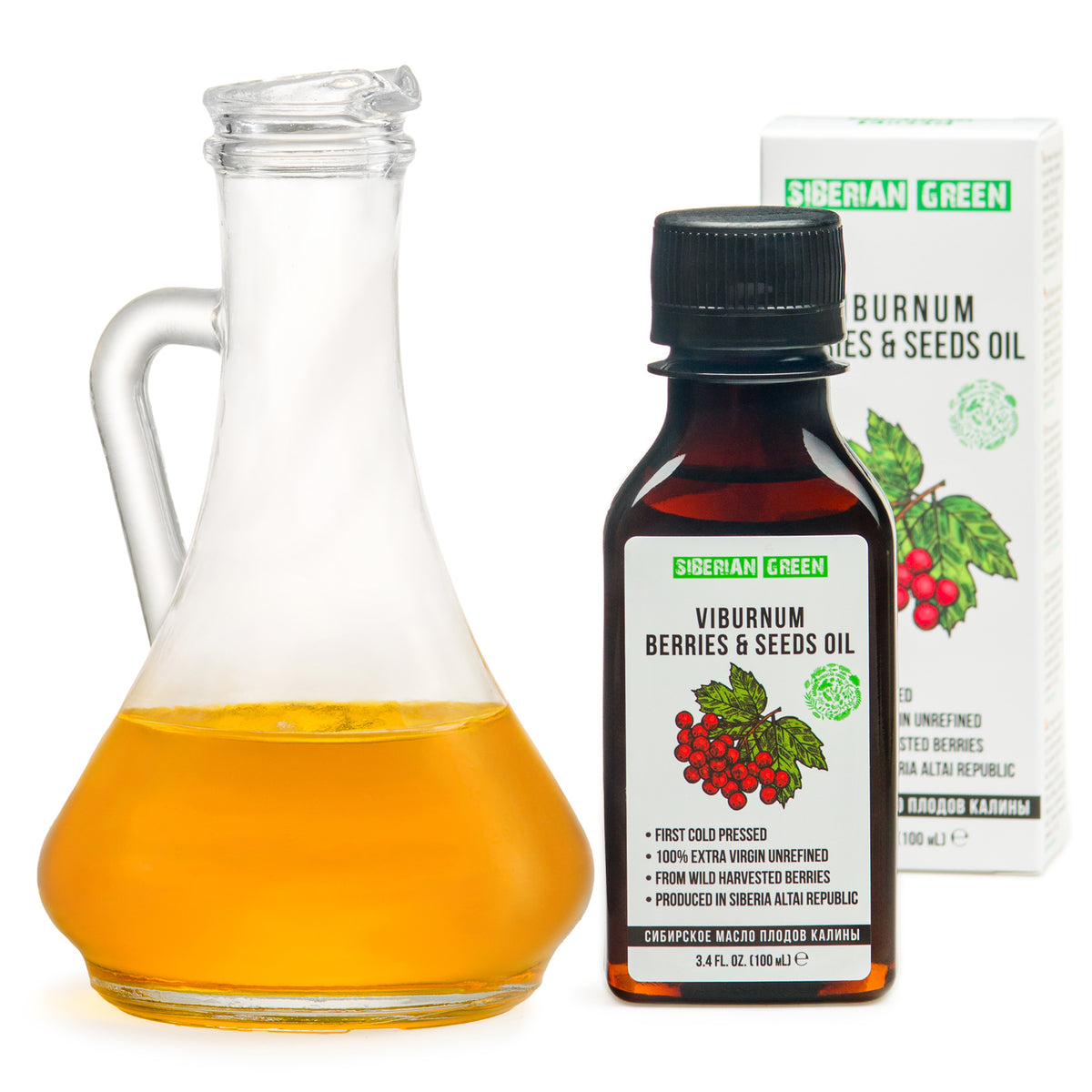 Siberian Viburnum Snowball Oil | Extra Virgin Cold Pressed 100 ml / 3.4 fl oz | Premium Carotenoids