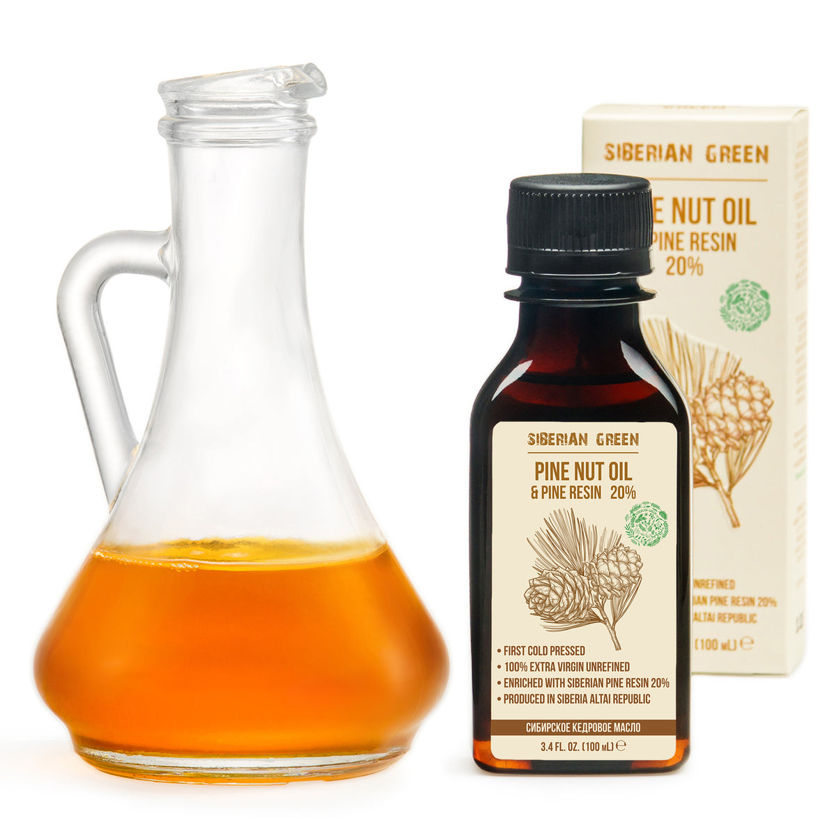 Aceite de piñón siberiano con resina de pino cedro, puro, natural, 100 % virgen extra, prensado en frío, 100 ml/3,4 fl oz 
