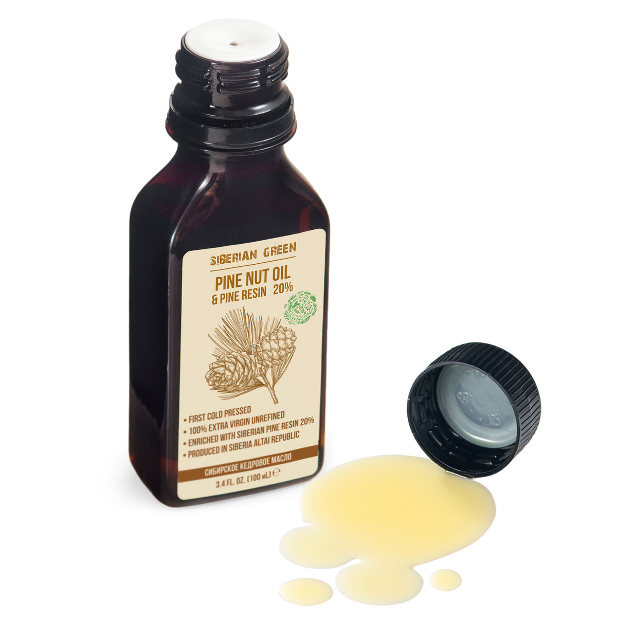 Aceite de piñón siberiano con resina de pino cedro, puro, natural, 100 % virgen extra, prensado en frío, 100 ml/3,4 fl oz 