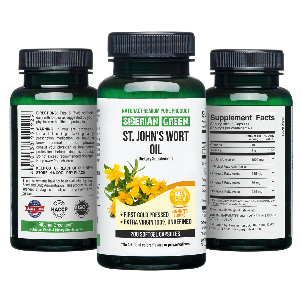 Cápsulas de aceite de hipérico verde siberiano, 200 cápsulas blandas, cosecha silvestre, Siberia Altai, prensado en frío, sin refinar 