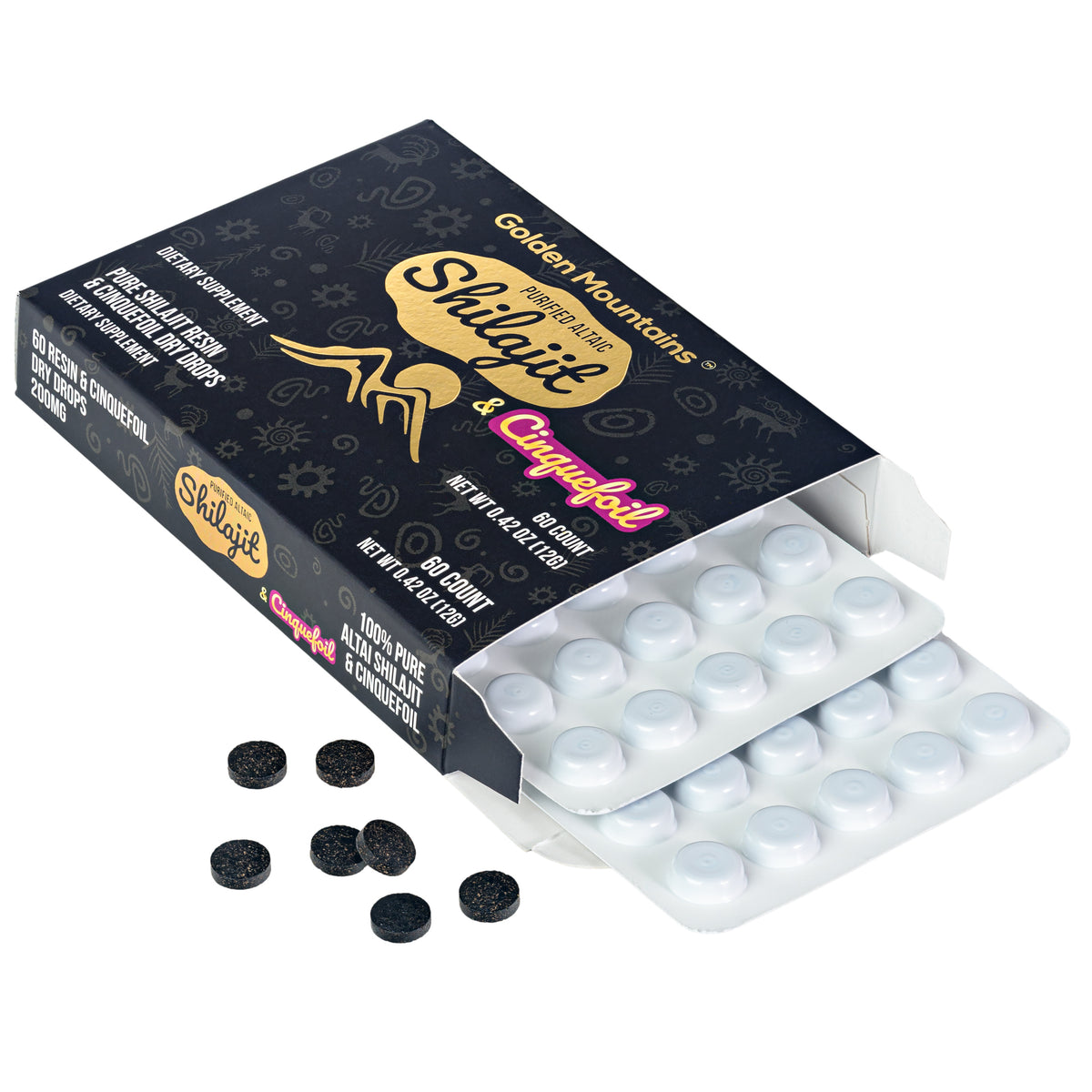 Siberian Green Shilajit Dry Drops w Cinquefoil extract | Altai Golden Mountains | 60 x 200mg