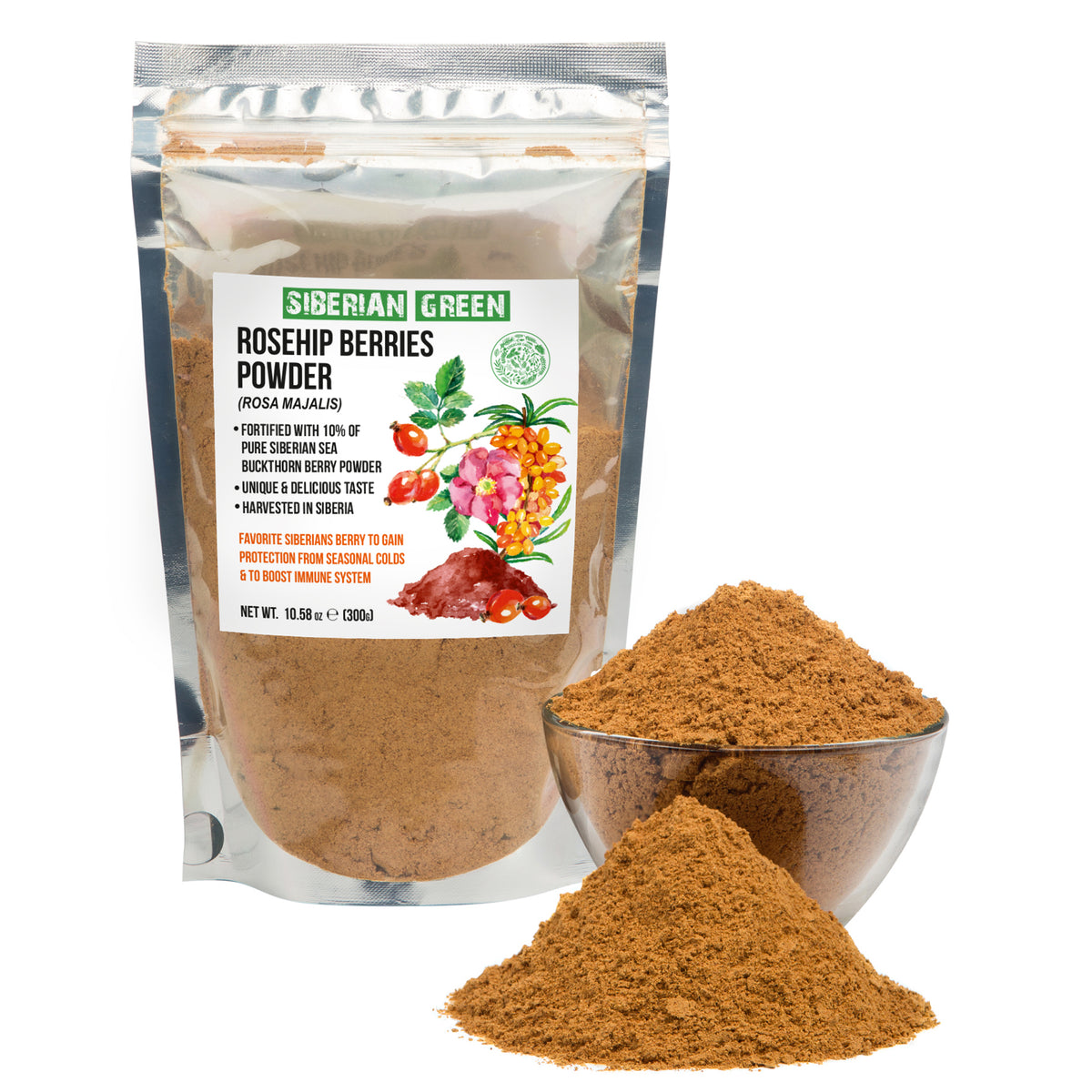 Siberian Rose Hips with Sea Buckthorn Berries Powder – 300g (10.58 oz)