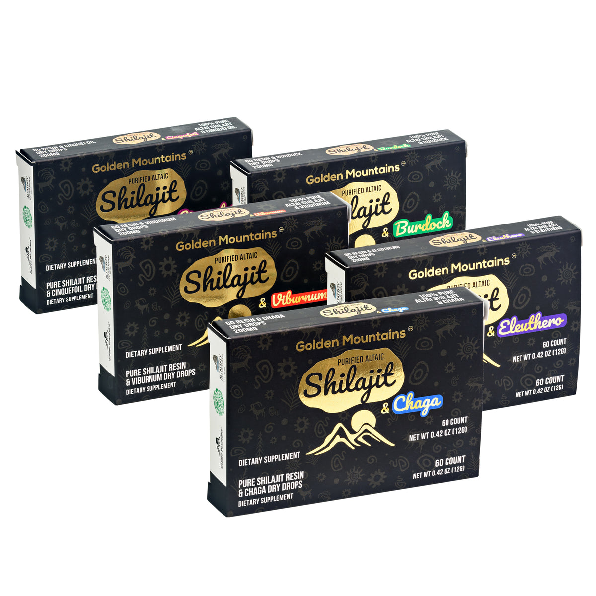 Siberian Green Shilajit Dry Drops w Chaga Birch extract | Altai Golden Mountains | 60 x 200mg