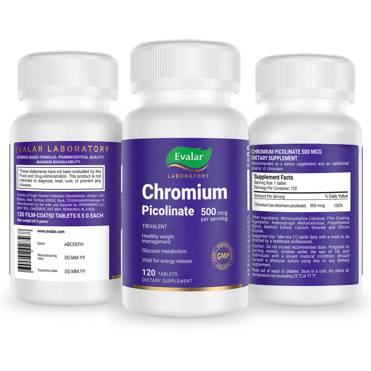 Evalar Chromium Picolinate 500 mcg – 120 Tablets