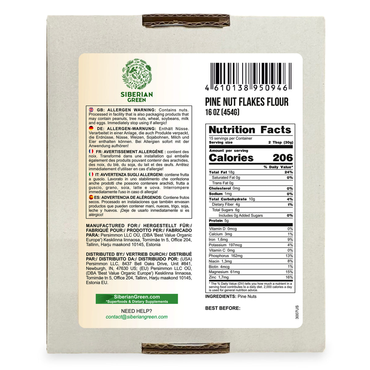 Siberian Pine Nut Flour (Kernel Powder) – 454g / 1 lb