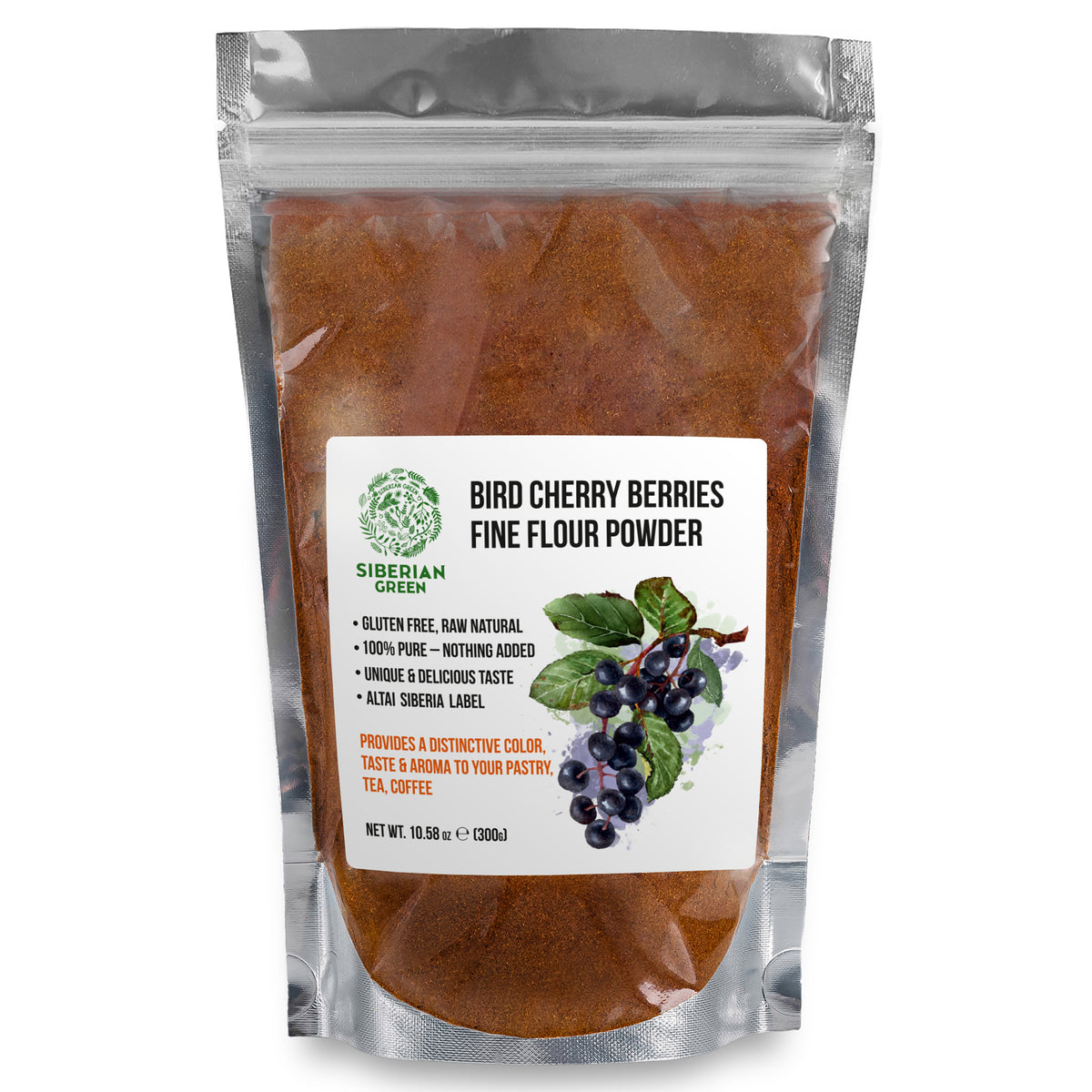 Harina fina de cereza de pájaro siberiana en polvo, 300 g (10,58 oz), cosechada de forma silvestre en la región de Altai