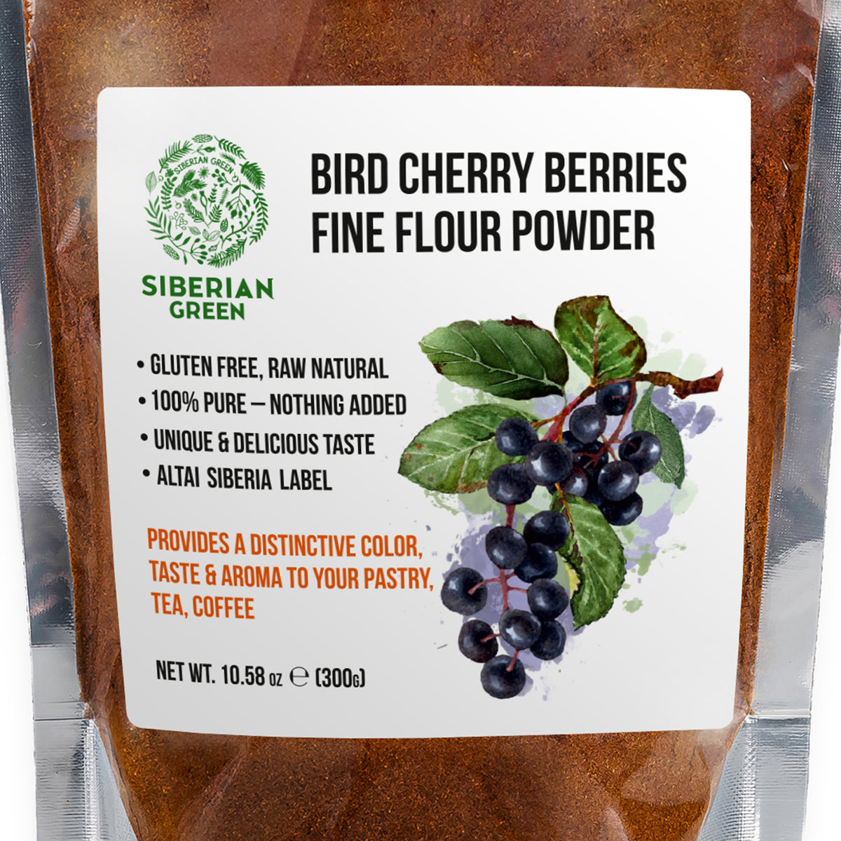 Harina fina de cereza de pájaro siberiana en polvo, 300 g (10,58 oz), cosechada de forma silvestre en la región de Altai
