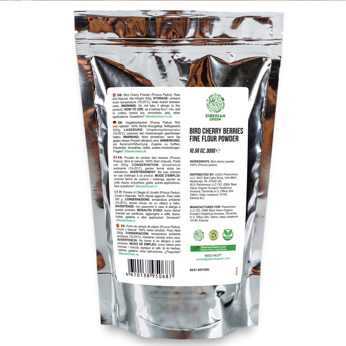 Harina fina de cereza de pájaro siberiana en polvo, 300 g (10,58 oz), cosechada de forma silvestre en la región de Altai