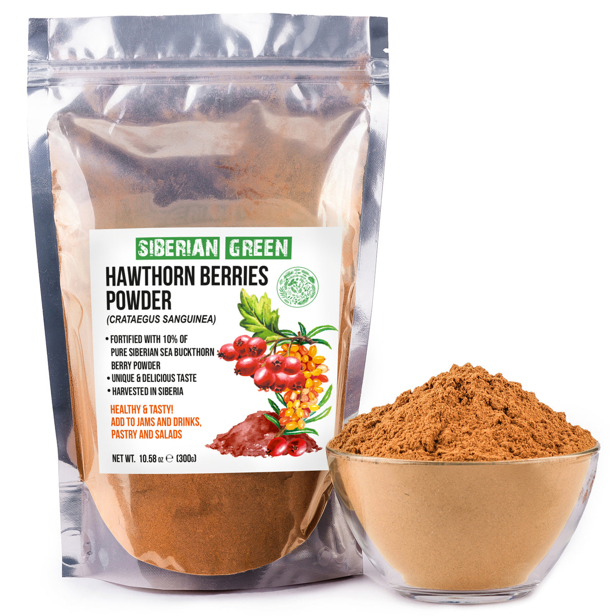 Harina de té en polvo de bayas secas de espino siberiano, 300 g (10,58 oz) Crataegus sanguinea silvestre cosechado en Altai