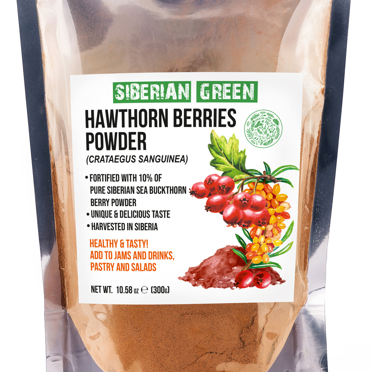 Harina de té en polvo de bayas secas de espino siberiano, 300 g (10,58 oz) Crataegus sanguinea silvestre cosechado en Altai
