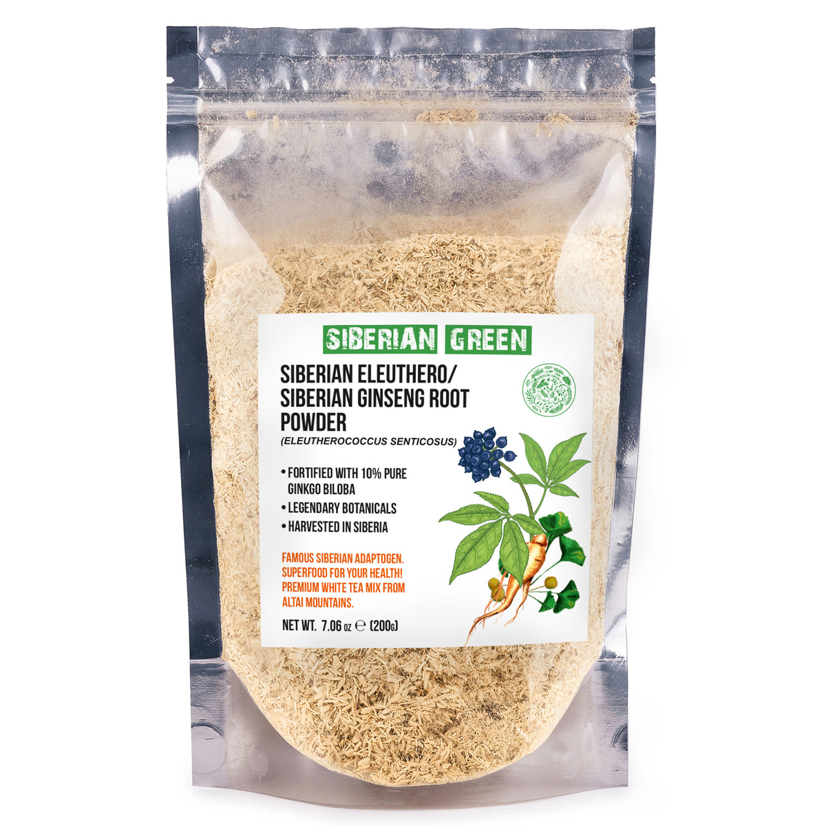 Organic Siberian Ginseng Powder with 10% Ginkgo Biloba