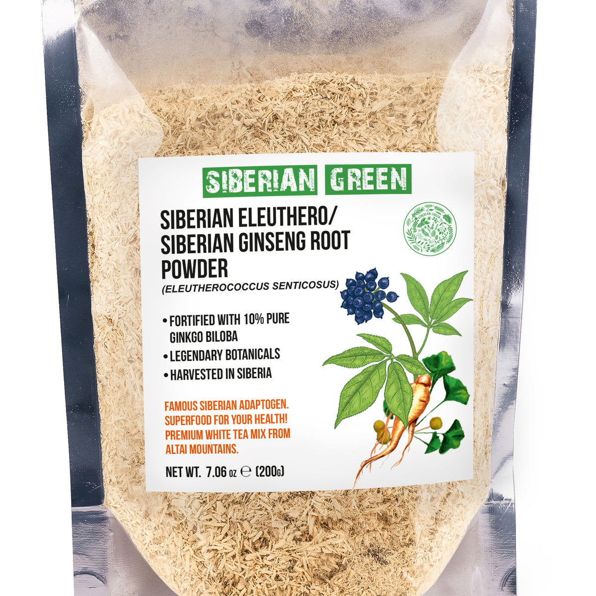 Organic Siberian Ginseng Powder with 10% Ginkgo Biloba