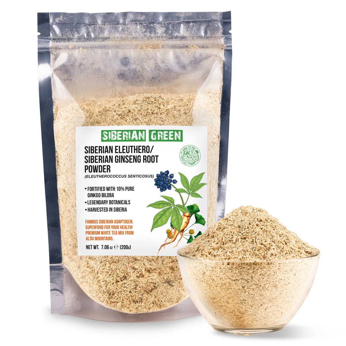 Organic Siberian Ginseng Powder with 10% Ginkgo Biloba