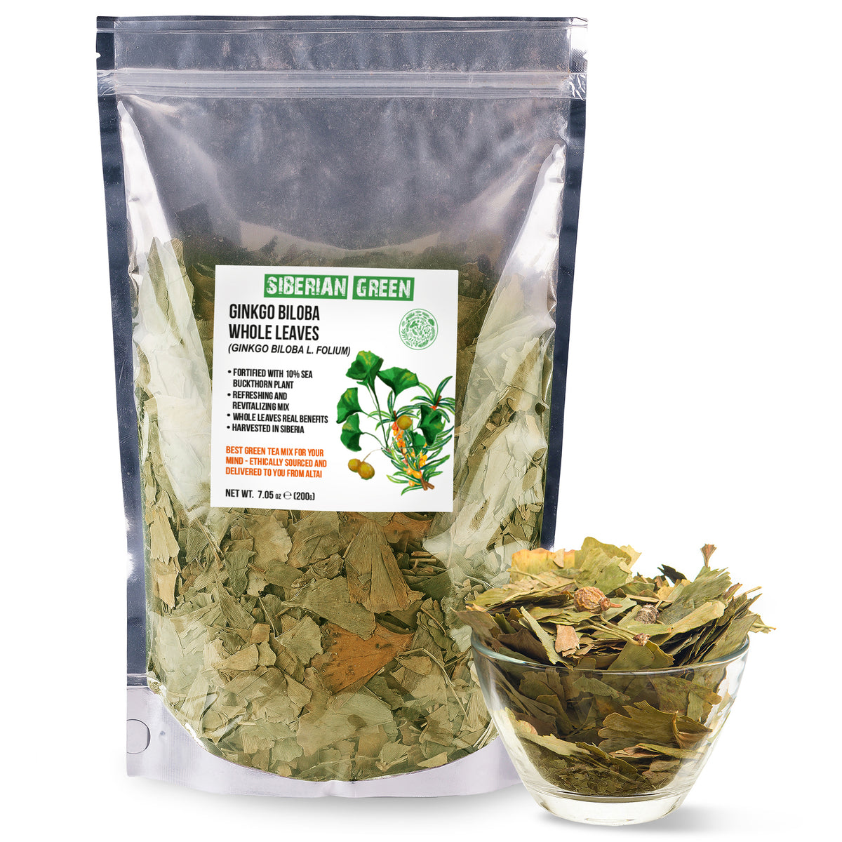 Organic Ginkgo Leaf Tea – 200g Premium Ginkgo Biloba Leaves with Sea Buckthorn