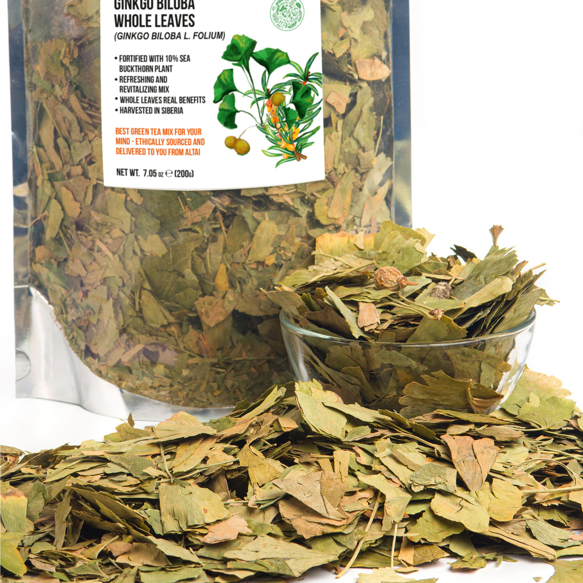 Organic Ginkgo Leaf Tea – 200g Premium Ginkgo Biloba Leaves with Sea Buckthorn