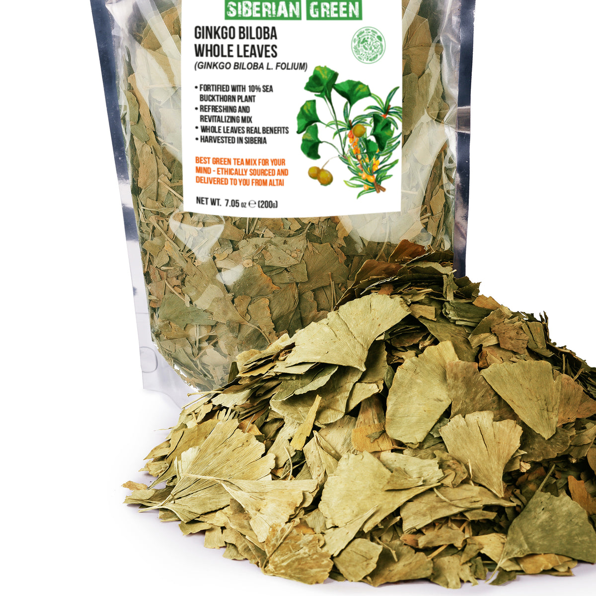 Organic Ginkgo Leaf Tea – 200g Premium Ginkgo Biloba Leaves with Sea Buckthorn