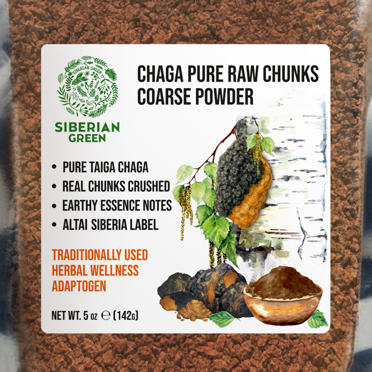 Siberian Green Chaga Pure Raw Chunks Coarse Powder 5 oz (142g) Wildcrafted Mushroom Tea and Adaptogenic Superfood (Inonotus obliquus)