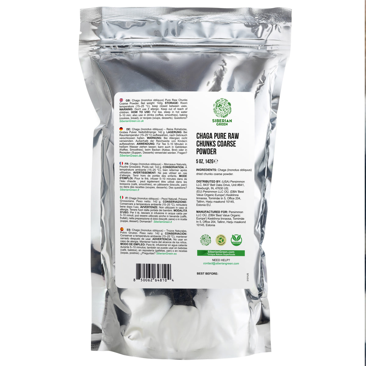 Siberian Green Chaga Pure Raw Chunks Coarse Powder 5 oz (142g) Wildcrafted Mushroom Tea and Adaptogenic Superfood (Inonotus obliquus)